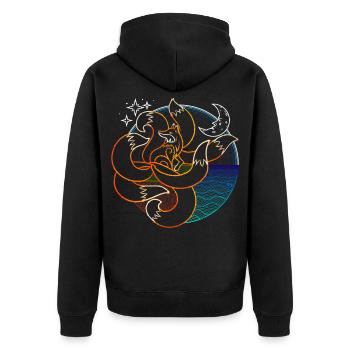 7 Tailed Fox - Farbe für Schwarz - DIGITAL - Unisex Premium Bio Zip Hoodie - Schwarz - Hinten - Nico (187cm)