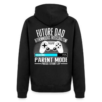 Future Dad – Parent Mode On - Unisex Premium Bio Zip Hoodie - Schwarz - Hinten - Nico (187cm)