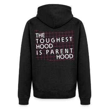 Parenthood – Die härteste Hood - Unisex Premium Bio Zip Hoodie - Schwarz - Hinten - Nico (187cm)