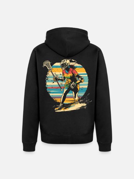 Retro Lacrosse Player 90s - Unisex Premium Organic Zip Hoodie - black
