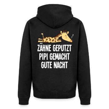Schlafmotiv Lustige Giraffe Zähne Geputzt Spruch - Unisex Premium Bio Zip Hoodie - Schwarz - Hinten - Nico (187cm)
