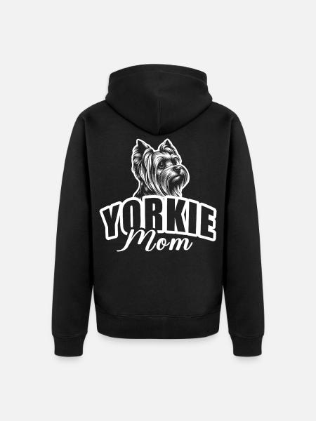 "Yorkie Mom" mit Hundekopf - Unisex Premium Bio Zip Hoodie - Schwarz
