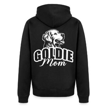 "Goldie Mom" mit Hundekopf - Unisex Premium Bio Zip Hoodie - Schwarz - Hinten - Nico (187cm)