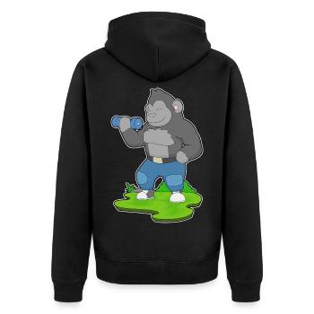 Gorilla Bodybuilder Hantel Bodybuilding - Unisex Premium Bio Zip Hoodie - Schwarz - Hinten - Nico (187cm)