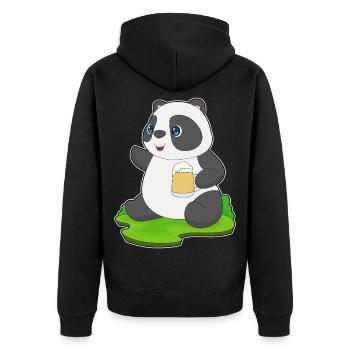 Panda Bier - Unisex Premium Bio Zip Hoodie - Schwarz - Hinten - Nico (187cm)