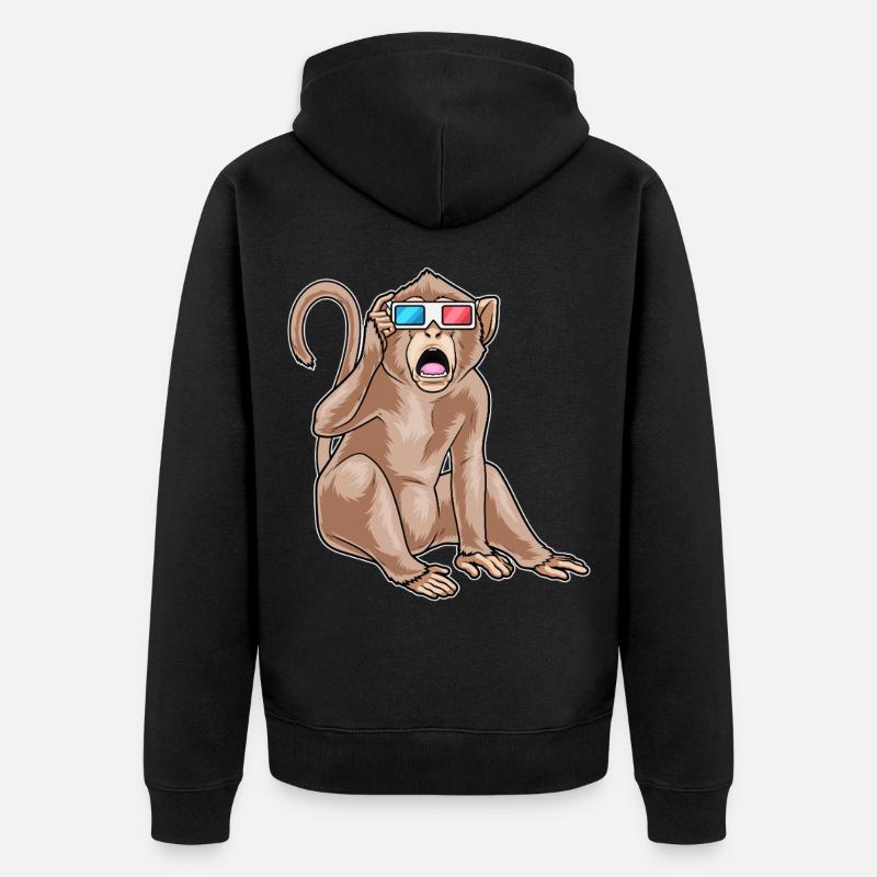 Monkey Glasses - Unisex Premium Organic Zip Hoodie - black