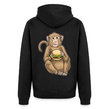 Affe Cheeseburger - Unisex Premium Bio Zip Hoodie - Schwarz - Hinten - Nico (187cm)