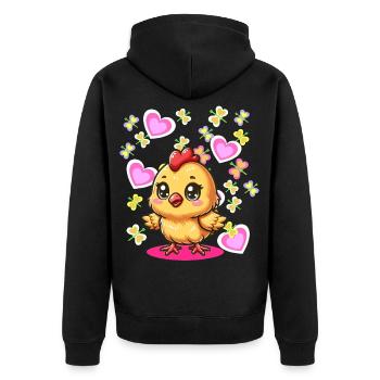 Spring Easter Chick Kids Child Chicken Heart - Unisex Premium Organic Zip Hoodie - black - Back - Nico (187cm)