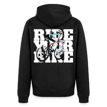Ride your bike - für alle die das Rad lieben - Unisex Premium Bio Zip Hoodie - Schwarz - Hinten - Nico (187cm)
