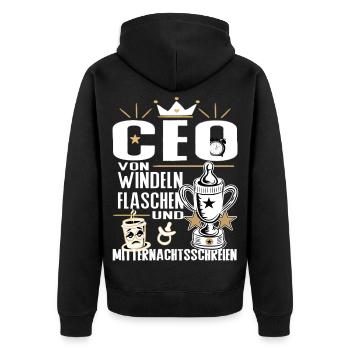 CEO von Windeln Flaschen Eltern Humor Design - Unisex Premium Bio Zip Hoodie - Schwarz - Hinten - Nico (187cm)