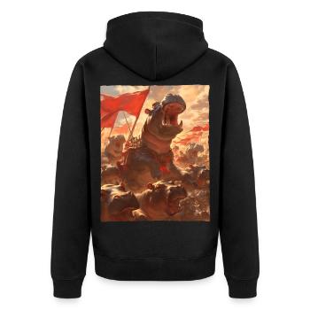 Epische Nilpferd Revolution Kunstvolles Gemälde - Unisex Premium Bio Zip Hoodie - Schwarz - Hinten - Nico (187cm)