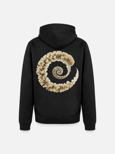 Fibonacci Fungi Spiral | Sacred Nature Art - Unisex Premium Organic Zip Hoodie - black