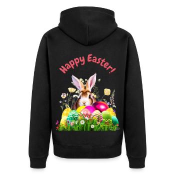 Cute Easter bunny with colorful eggs - Unisex Premium Organic Zip Hoodie - black - Back - Nico (187cm)