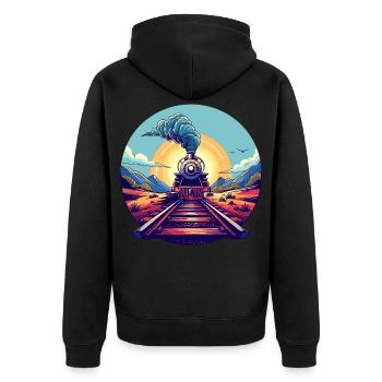 Railway Portrait - Unisex Premium Organic Zip Hoodie - black - Back - Nico (187cm)