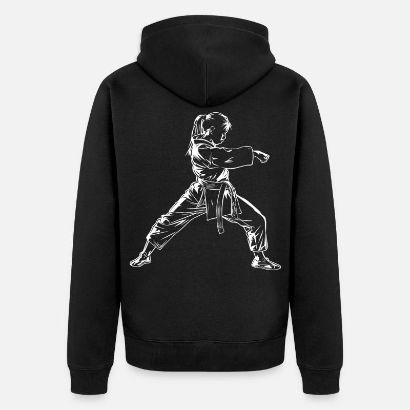 Karate Mädchen Skizze - Unisex Premium Bio Zip Hoodie - Schwarz