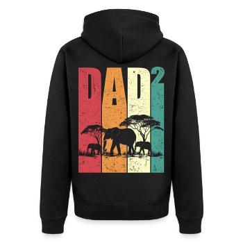 Papa Hoch Zwei Elefanten Safari Retro Geschenk - Unisex Premium Bio Zip Hoodie - Schwarz - Hinten - Nico (187cm)