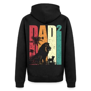 Lion Two Children Dad High 2 Father's Day Gift - Unisex Premium Organic Zip Hoodie - black - Back - Nico (187cm)