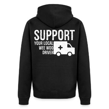 support your local wee woo driver - Unisex Premium Bio Zip Hoodie - Schwarz - Hinten - Nico (187cm)