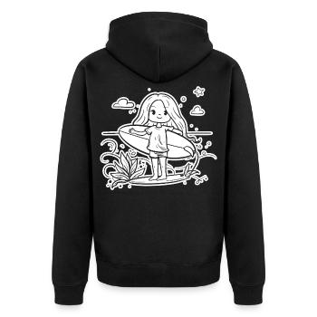 Surfer Girl Cartoon - Unisex Premium Organic Zip Hoodie - black - Back - Nico (187cm)