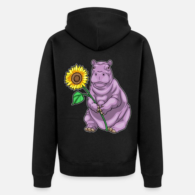 Nilpferd Sonnenblume Blumen - Unisex Premium Bio Zip Hoodie - Schwarz