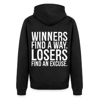 winners find a way losers find an excuse - Unisex Premium Bio Zip Hoodie - Schwarz - Hinten - Nico (187cm)