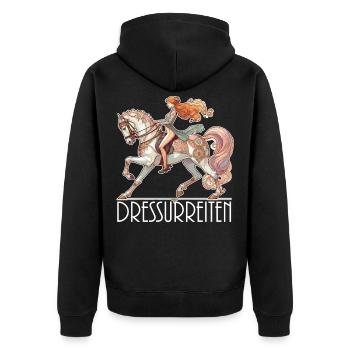 Dressurreiten Reiten Pferd edel dynamisch Geschenk - Unisex Premium Bio Zip Hoodie - Schwarz - Hinten - Nico (187cm)