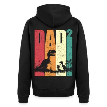 Papa Hoch Zwei Tyrannosaurus Rex Geschenk Vatertag - Unisex Premium Bio Zip Hoodie - Schwarz - Hinten - Nico (187cm)