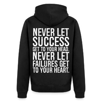never let success get to your head never let - Unisex Premium Bio Zip Hoodie - Schwarz - Hinten - Nico (187cm)