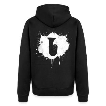 Tuba Zeichnung - Unisex Premium Bio Zip Hoodie - Schwarz - Hinten - Nico (187cm)