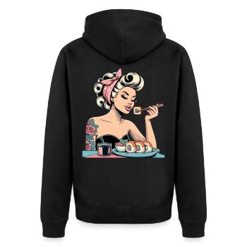 Pin Up Femme Blonde Rockabilly Sushi Cadeau Rétro - Veste à capuche bio Premium Unisexe - noir - Dos - Nico (187cm)