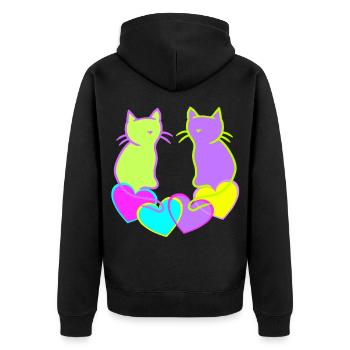 Retro Cats Cat Valentine Heart Hearts Vintage - Unisex Premium Organic Zip Hoodie - black - Back - Nico (187cm)