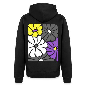 Nonbinary Pride Retro Blumen mit Enby Flag Farben - Unisex Premium Bio Zip Hoodie - Schwarz - Hinten - Nico (187cm)