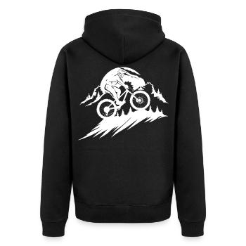 Mountainbiking Skizze - Unisex Premium Bio Zip Hoodie - Schwarz - Hinten - Nico (187cm)