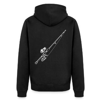 Angelrute Zeichnung - Unisex Premium Bio Zip Hoodie - Schwarz - Hinten - Nico (187cm)