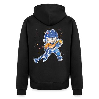 Kleiner Eishockeyspieler - Unisex Premium Bio Zip Hoodie - Schwarz - Hinten - Nico (187cm)