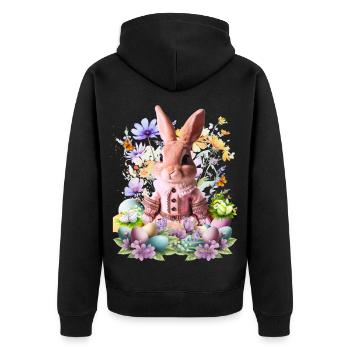 Pink pastel bunny in a sea of flowers - Unisex Premium Organic Zip Hoodie - black - Back - Nico (187cm)