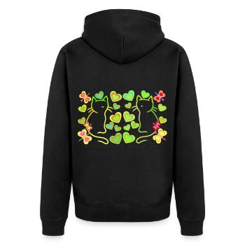 Retro Katzen Katze Kätzchen Vintage Herzen Kind - Unisex Premium Bio Zip Hoodie - Schwarz - Hinten - Nico (187cm)