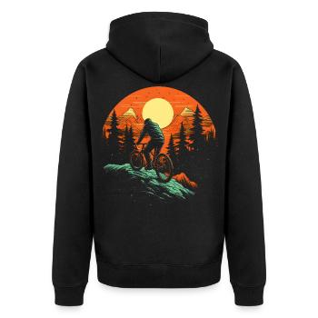 Mountainbiking Illustration - Unisex Premium Bio Zip Hoodie - Schwarz - Hinten - Nico (187cm)