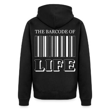 Le code-barres de la vie / Der Strichcode des Lebens - Veste à capuche bio Premium Unisexe - noir - Dos - Nico (187cm)