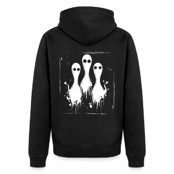 Bowling Pins Halloween - Unisex Premium Bio Zip Hoodie - Schwarz - Hinten - Nico (187cm)