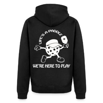 Das Leben ist ein Paddel, wir sind hier, um Pickleball zu spielen - Unisex Premium Bio Zip Hoodie - Schwarz - Hinten - Nico (187cm)