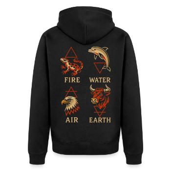 Alchemistische Tiersymbole | Kunst mit vier Elementen - Unisex Premium Bio Zip Hoodie - Schwarz - Hinten - Nico (187cm)