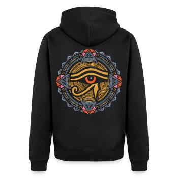 Eye of Ra Mandala | Psychedelic Egyptian Art - Unisex Premium Organic Zip Hoodie - black - Back - Nico (187cm)