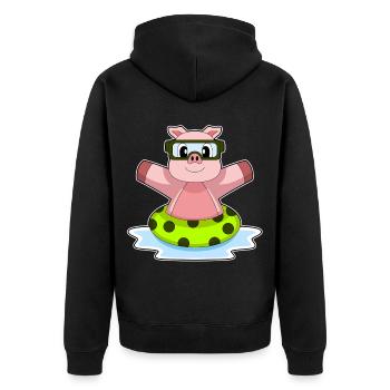 Pig Swimming Swimming Ring Summer - Unisex Premium Organic Zip Hoodie - black - Back - Nico (187cm)