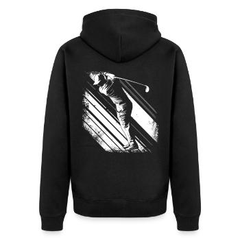 Golfer Grafik - Unisex Premium Bio Zip Hoodie - Schwarz - Hinten - Nico (187cm)