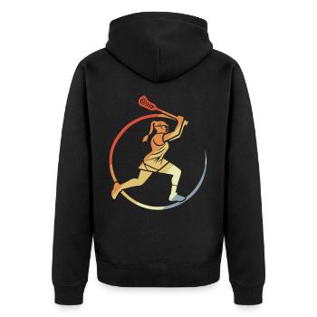 Frauen Lacrosse - Unisex Premium Bio Zip Hoodie - Schwarz - Hinten - Nico (187cm)