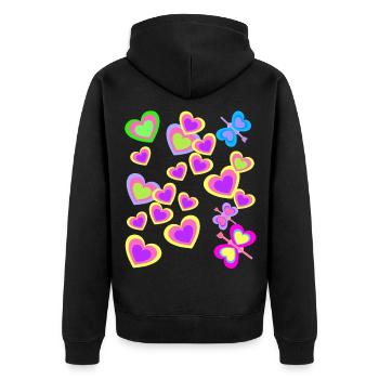 Kinder Sommer Retro Schmetterlinge Herzen Herz - Unisex Premium Bio Zip Hoodie - Schwarz - Hinten - Nico (187cm)