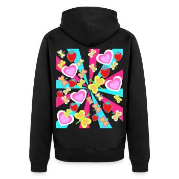 Kinder Sommer Retro Schmetterlinge Obst Herzen - Unisex Premium Bio Zip Hoodie - Schwarz - Hinten - Nico (187cm)