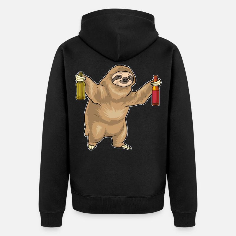 Faultier Flasche Bier - Unisex Premium Bio Zip Hoodie - Schwarz
