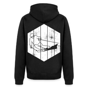Skifahrer Zeichnung - Unisex Premium Bio Zip Hoodie - Schwarz - Hinten - Nico (187cm)